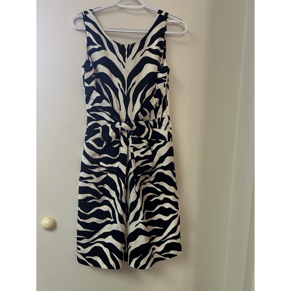 Kate Spade Jillian Linen Fit and Flare Sleeveless Zebra Print Bow Detail Dress 2